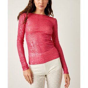 FREE PEOPLE Gold Rush Long Sleeve/Hot Pink Combo